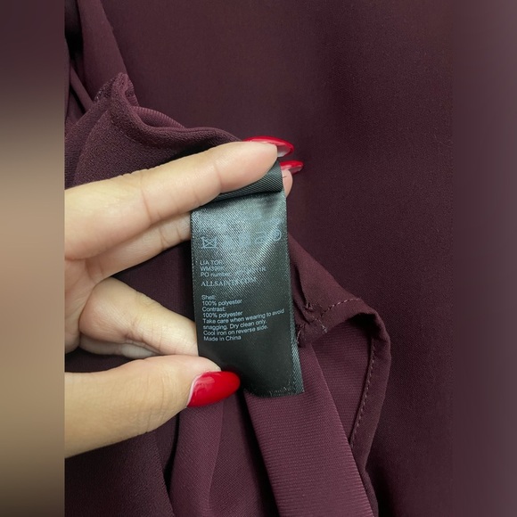 All Saints Lia Cold Shoulder Burgundy Blouse - Picture 6 of 7